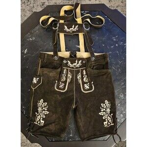 Authentic Lederhosen & Suspenders Bavarian German Oktoberfest Leather size 36